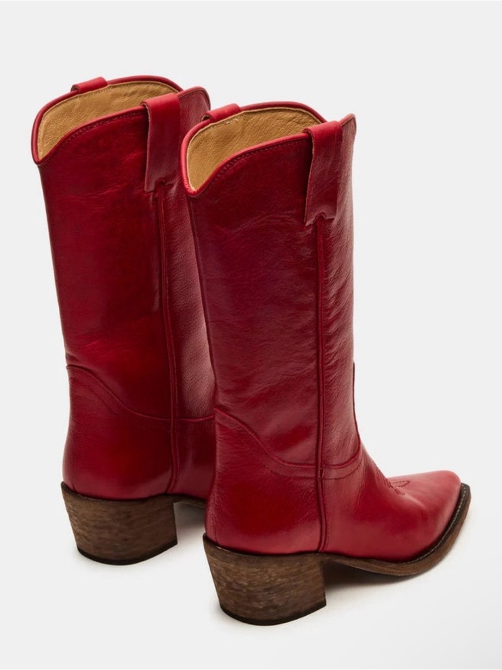 Steve Madden Vintage Red Leather Pointed Toe Western Booties - Picture 3 of 7